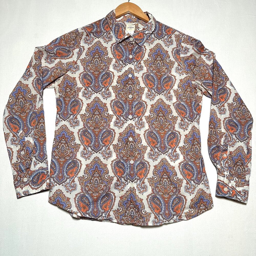 J.Crew Men’s M Paisley Print Cotton Button-Up Shirt — Orange Blue